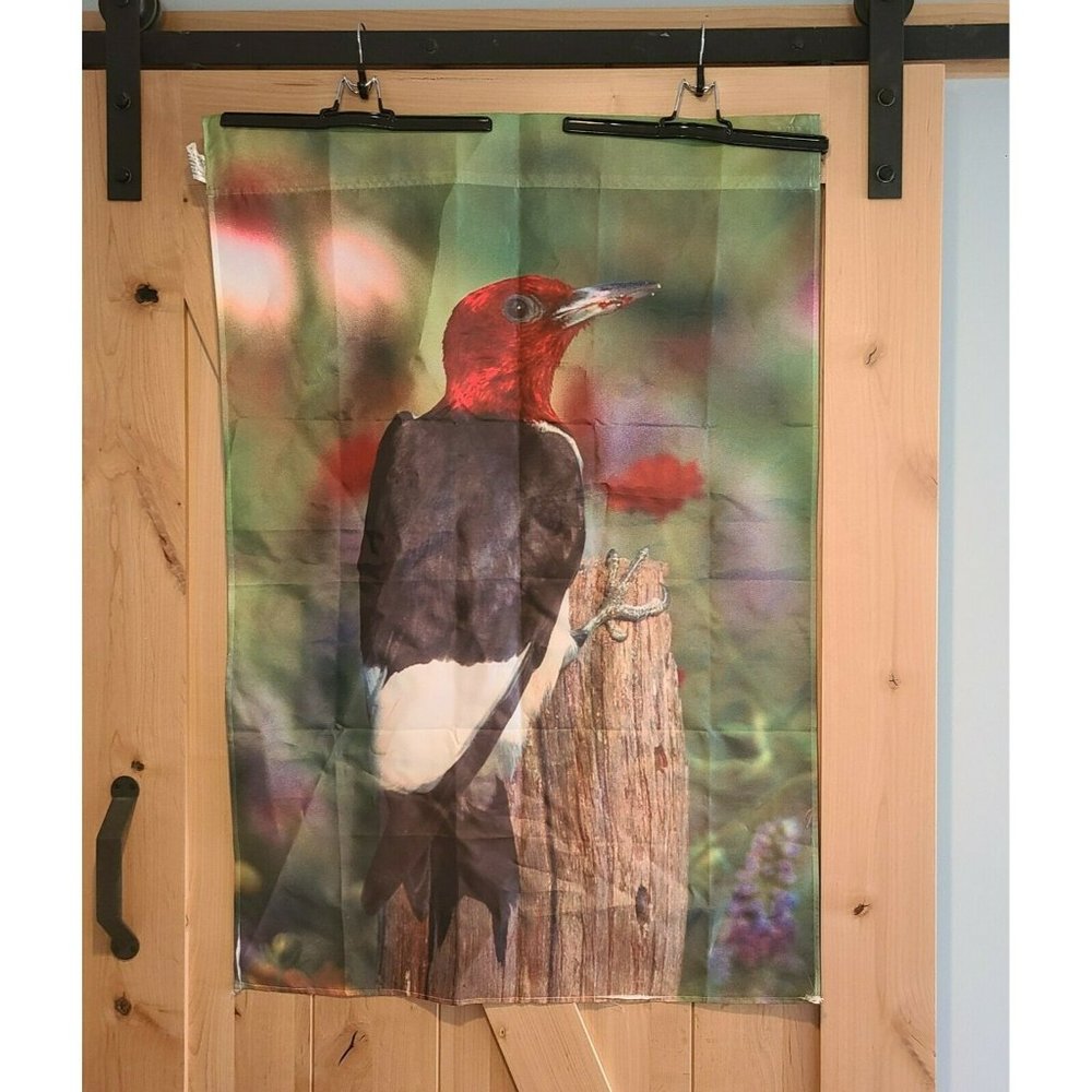 Red Headed Wood Pecker 29x43 Colorful Bird Branch Flower Garden Flag Richard Day